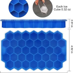 2-Pack Silicone Ice Cube Trays with Lid for Small Ice Cubes, 37-Grid Hexagonal Mold - BPA Free