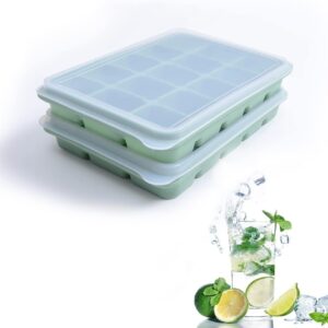 2-Pack Silicone Ice Cube Trays with Lid - 15-Cube Square Molds, Stackable, BPA-Free for Whiskey & Baby Food